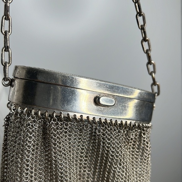 Antique Sterling Silver 925 Chain Mesh Expandable Top Snap Mirror Bag Super Rare - Picture 12 of 16